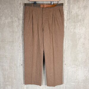 Vintage 70s Cotler Brown Pleated Trousers Mens‎ 36x30 Belt Textured Retro